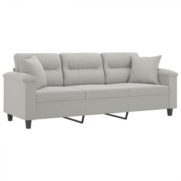 vidaXL 3-sitssoffa med prydnadskuddar ljusgrå 180 cm mikrofibertyg