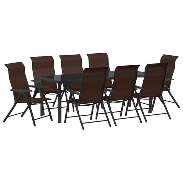 vidaXL Trädgårdsmöbelset 9 pcs Brun Pulverlackerat stål
