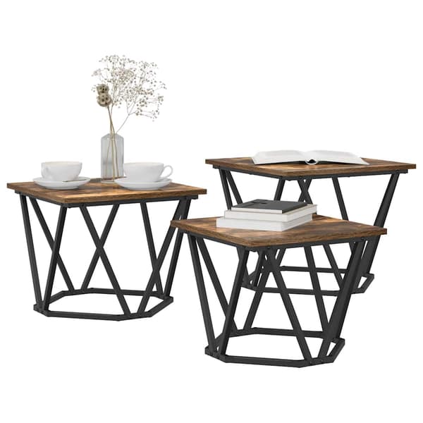 vidaXL Kaffebord 3 pcs Røkt eik Konstruksjonsvirke og stål