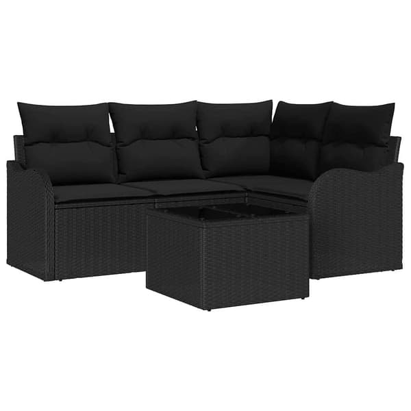 vidaXL Trädgårdssoffa Set med dyna med förvaring 5 delar Beige Polyrotting