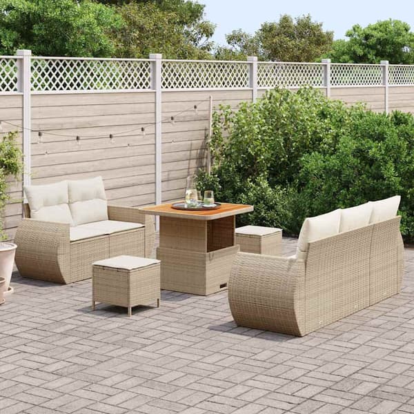 vidaXL Trädgårdsoffset 8 pcs Beige och gräddfärgad konstrotting