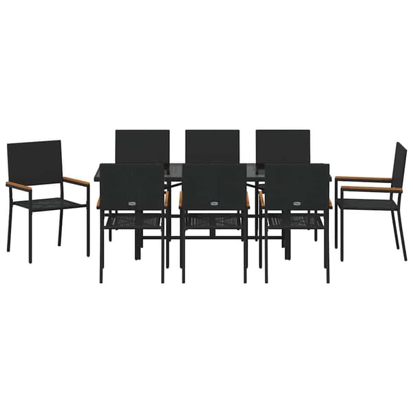 vidaXL Hage Spisegruppe 9 pcs Svart polyrotting