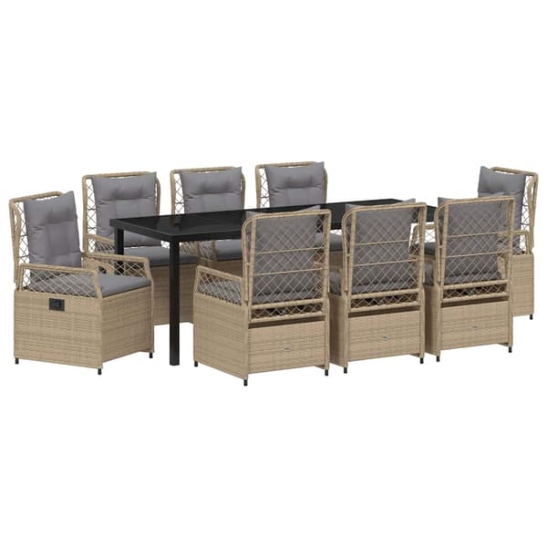 vidaXL Trädgårdsmöbelset 9 pcs Beige och Ljusgrå konstrotting