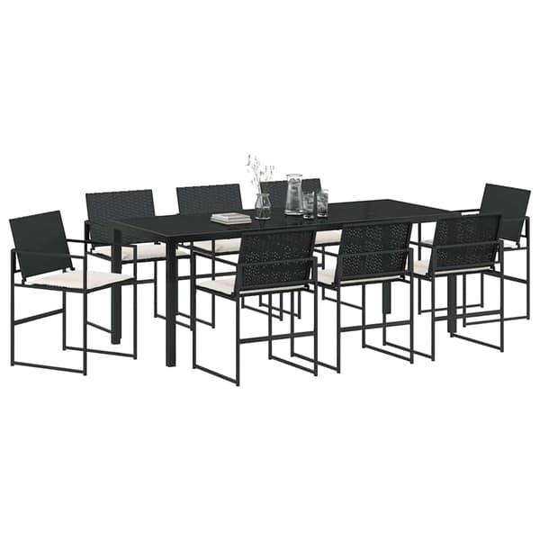vidaXL Trädgårdsmöbelset 9 pcs Svart Pulverlackerat stål