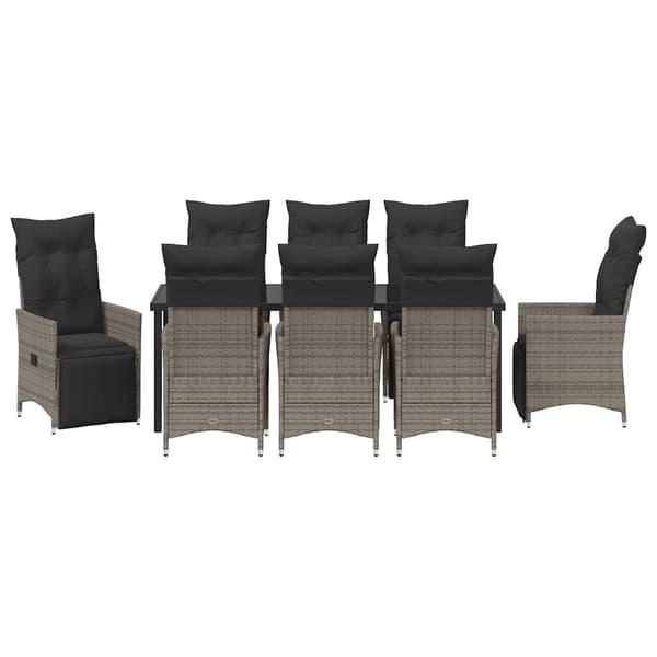 vidaXL Trädgårdsmöbelset med kudde 9 pcs Grå konstrotting