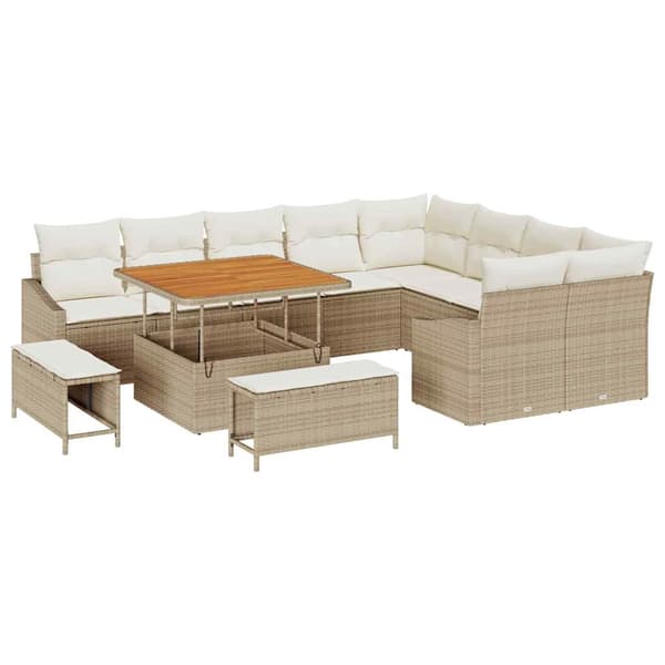 vidaXL Trädgårdsoffset med kudde med lagring 12 pcs Beige Poly rattan