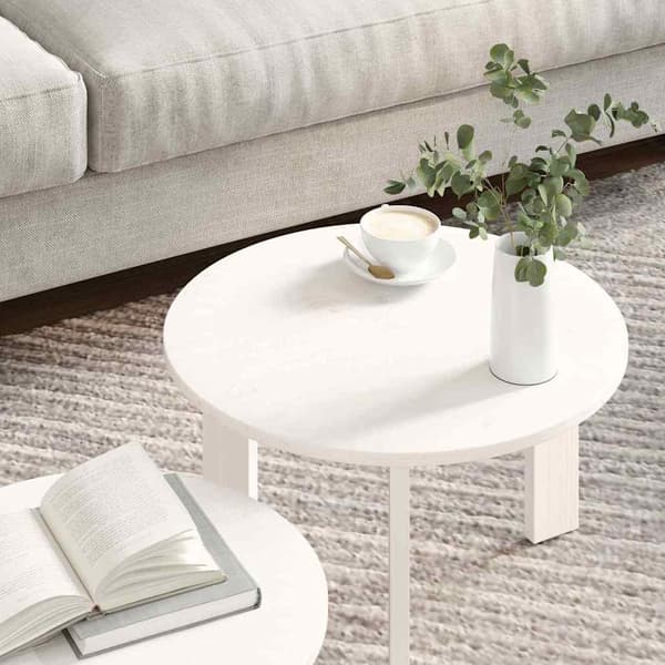 vidaXL Kaffeebord 2 pcs Vit Massivt tallträ