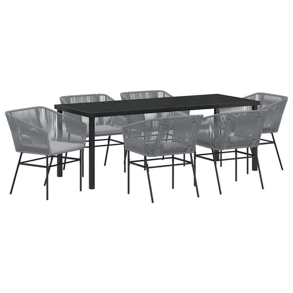 vidaXL Trädgårdsmöbelset med kudde 7 pcs Grå Pulverlackerat stål