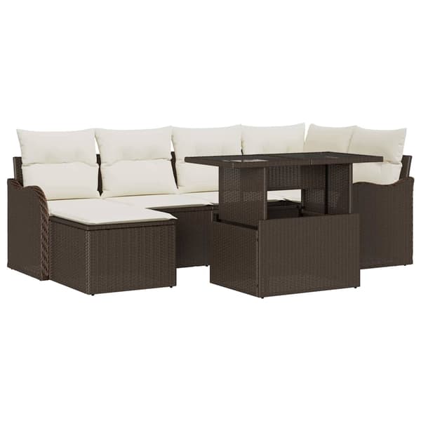 vidaXL Trädgårdsoffset med kudde 7 pcs Brun Poly rattan