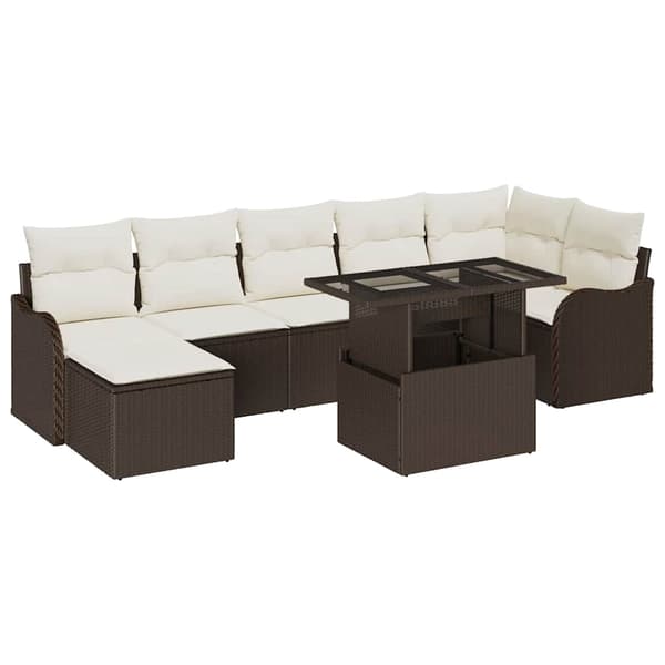 vidaXL Trädgårdsoffset med kudde 8 pcs Brun Poly rattan