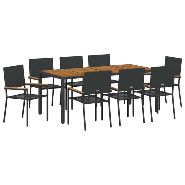 vidaXL Hage Spisegruppe 9 pcs Svart polyrotting