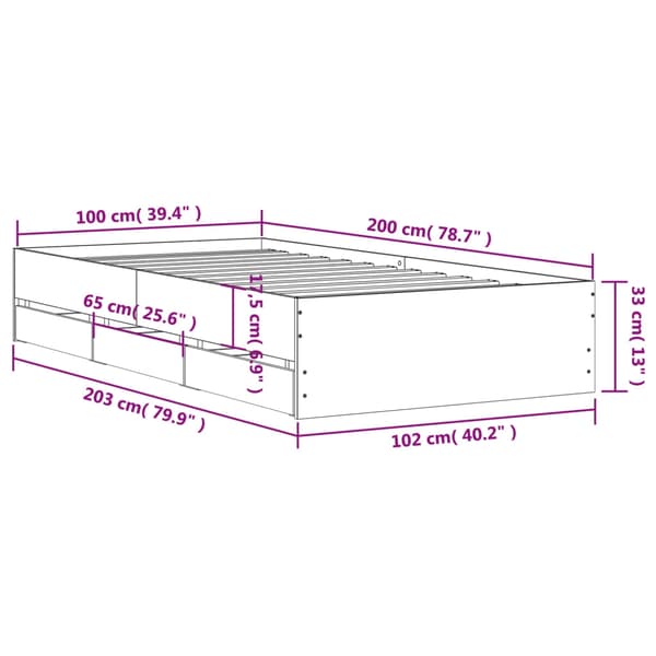 vidaXL Sengeramme med skuffer brun eik 100x200 cm konstruert tre