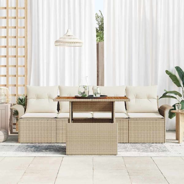 vidaXL Trädgårdsoffset med lagring 5 pcs Beige Poly rattan