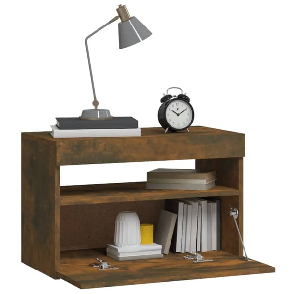 vidaXL Nattbord med LED røkt eik 60x35x40 cm
