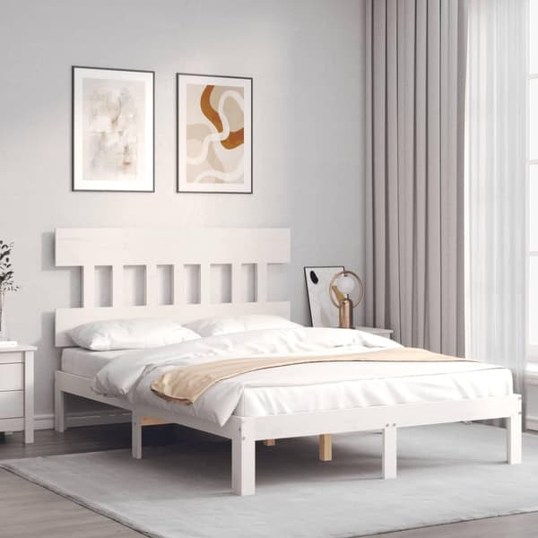 vidaXL Sengeramme med hodegavl hvit 140x190 cm heltre