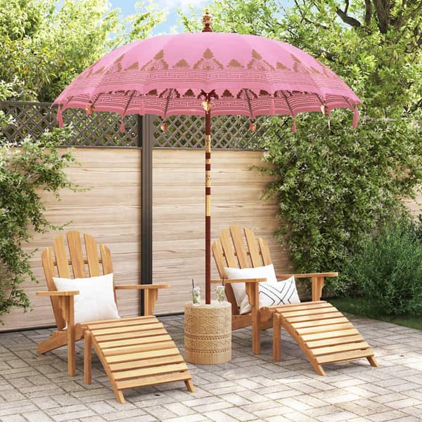 vidaXL Balinesisk Parasol Rosa (210-220) x 260 cm Bomull og solid tre