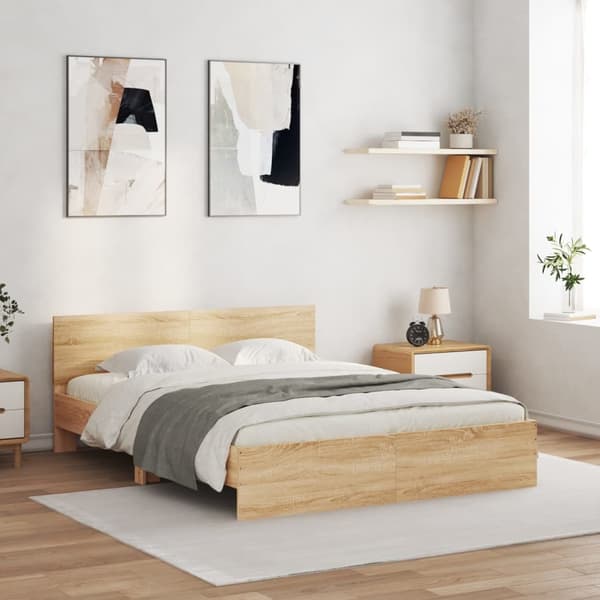 vidaXL Sengeramme med hodegavl sonoma eik 140x190 cm