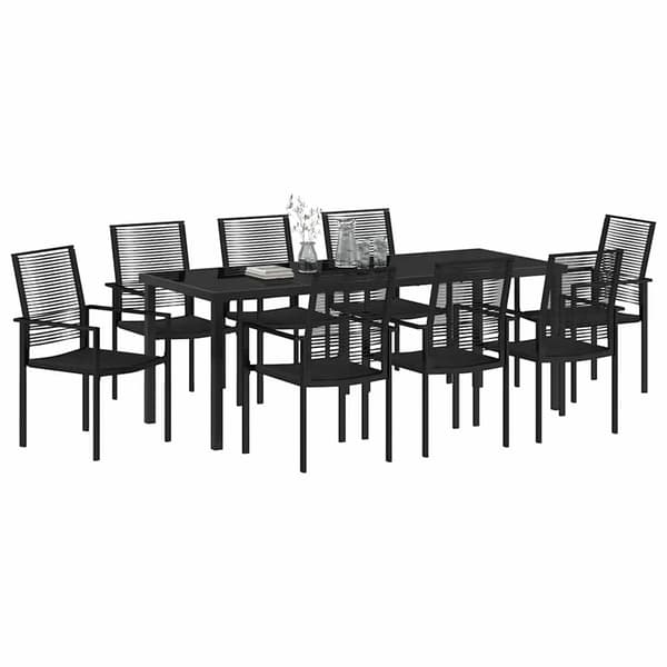 vidaXL Trädgårdsmöbelset 9 pcs Svart Pulverlackerat stål