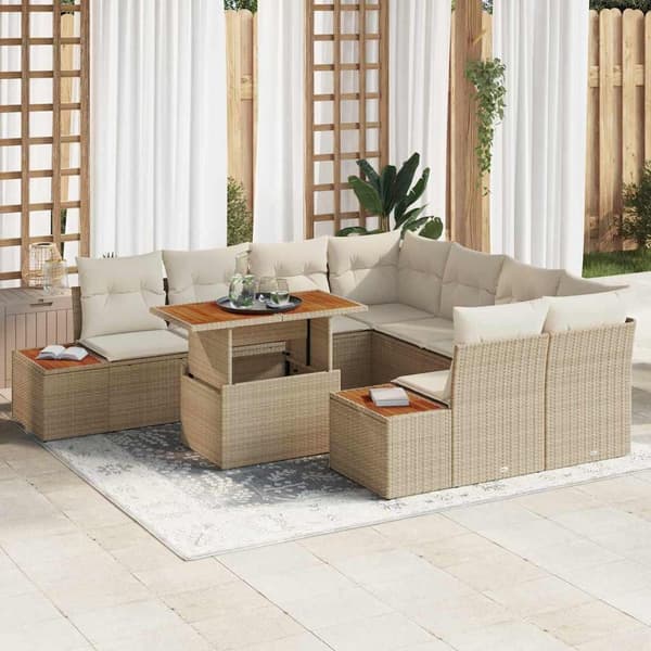 vidaXL Trädgårdsoffset med lagring 9 pcs Beige Poly rattan