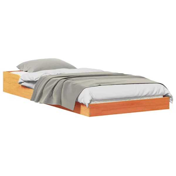 vidaXL Sängram Vaxbrun 90 x 220 cm Massiv furu
