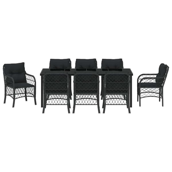 vidaXL Trädgårdsmöbelset med kudde 9 pcs Svart konstrotting
