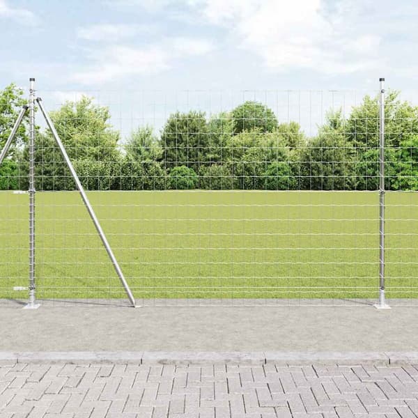 vidaXL Gjerde med stolpe sølv 1,4 x 10 m Stål