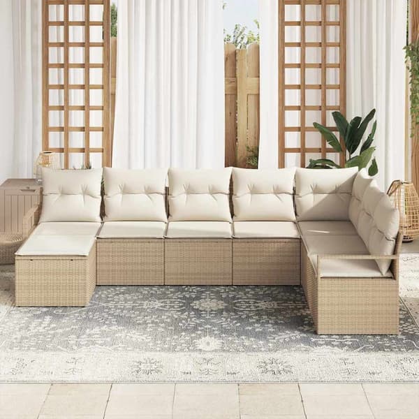 vidaXL Soffset med kudde 8 pcs Beige konstrotting