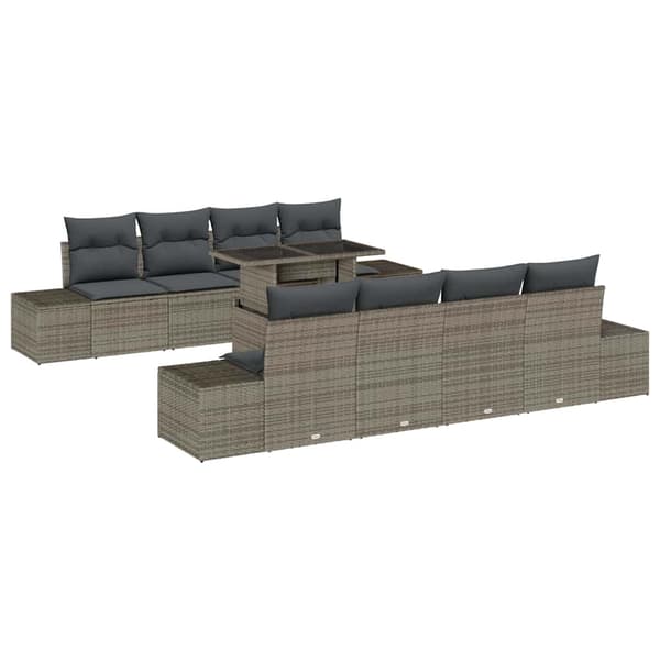 vidaXL Trädgårdsoffset 9 pcs Grå Poly Rattan och Pulverlackerad Stål