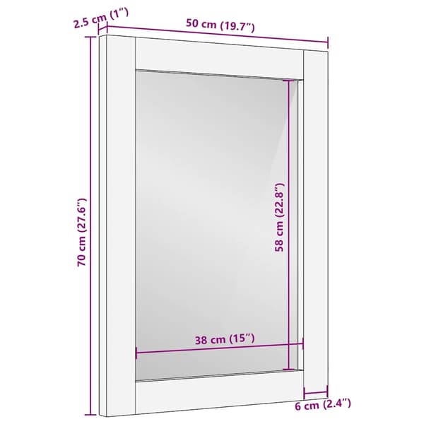 vidaXL Baderomsspeil Brun 70 x 50 x 2,5 cm Glass og solid mango tre
