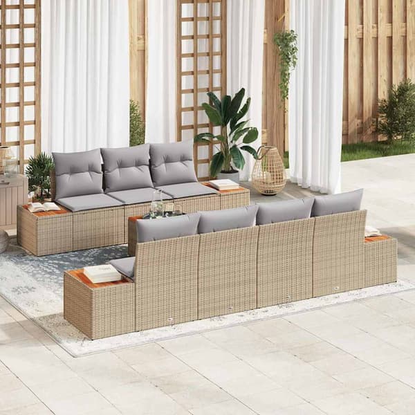 vidaXL Trädgårdsoffset med kudde 8 pcs Beige Poly rattan