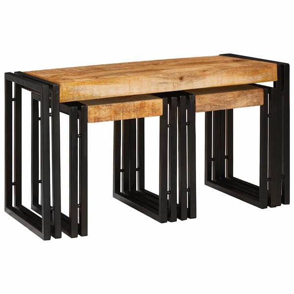 vidaXL Nesting Bord 3 pcs Brun og svart Solid mango tre og metall