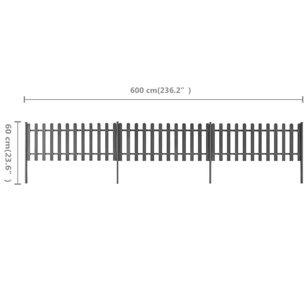 vidaXL Stakittgjerde med stolper 3 stk WPC 600x60 cm
