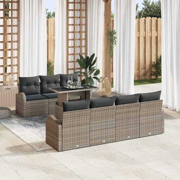 vidaXL Trädgårdsoffset med kudde 8 pcs Grå Poly rattan