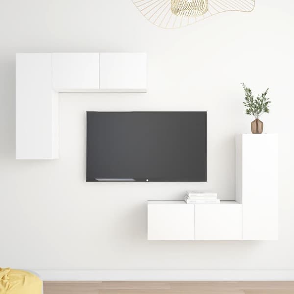 vidaXL TV-benksett 4 deler hvit sponplate