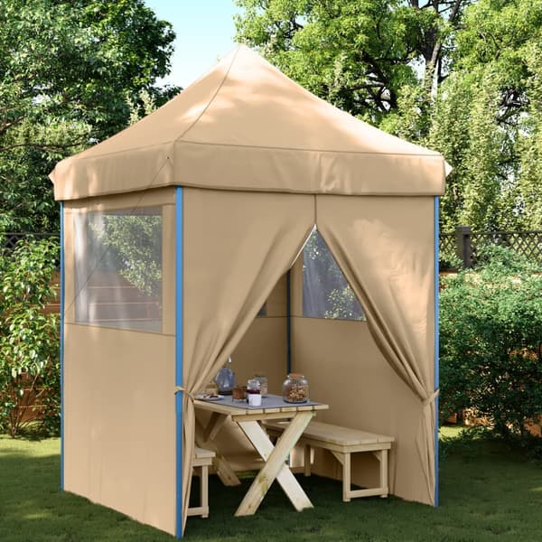 vidaXL Sammenleggbart partytelt pop-up med 4 sidevegger beige