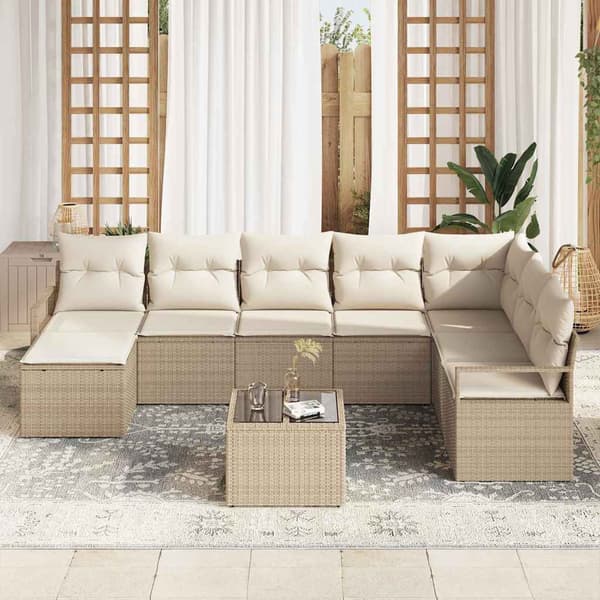 vidaXL Soffset med kudde 9 pcs Beige konstrotting
