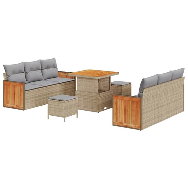 vidaXL Trädgårdsoffset med kudde 9 pcs Beige och Ljusgrå