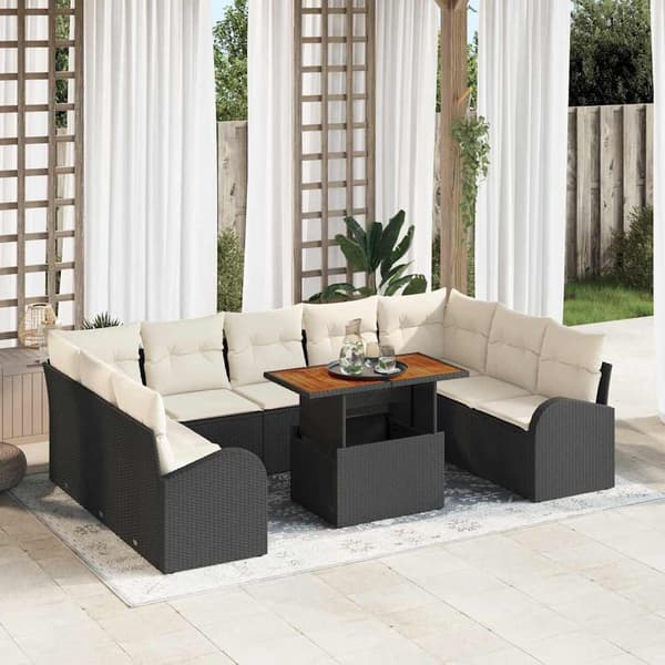 vidaXL Trädgårdsoffset med lagring 10 pcs Svart Poly rattan