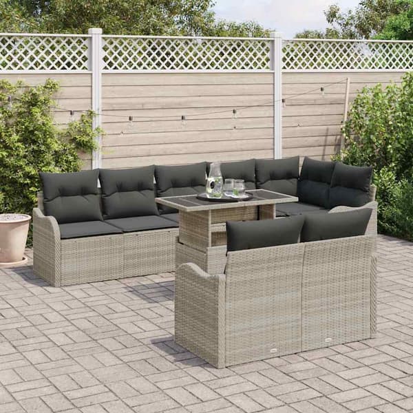 vidaXL Lounge-set med kudde 9 pcs Ljusgrå Poly rattan