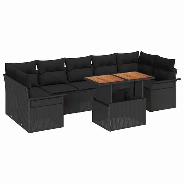 vidaXL Trädgårdsoffset med lagring 8 pcs Svart Poly rattan