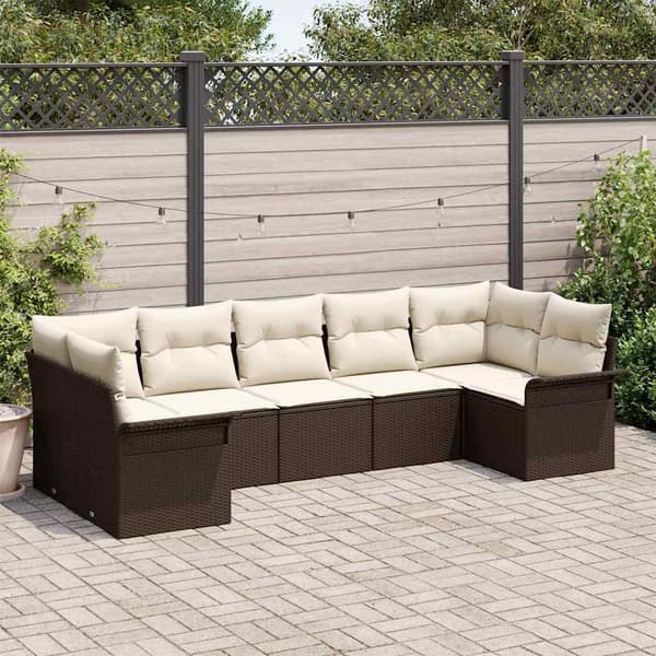vidaXL Trädgårdsoffset med lagring 7 pcs Brun Poly rattan