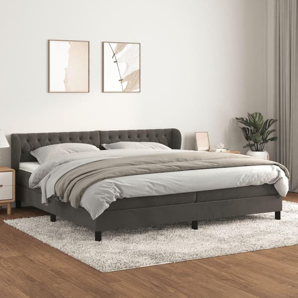 vidaXL Ramsäng med madrass mörkgrå 200x200 cm sammet
