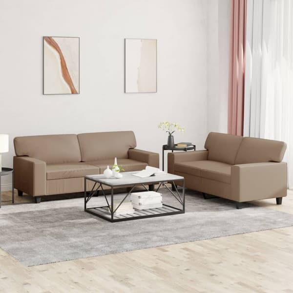 vidaXL Soffgrupp 2 delar cappuccino konstläder
