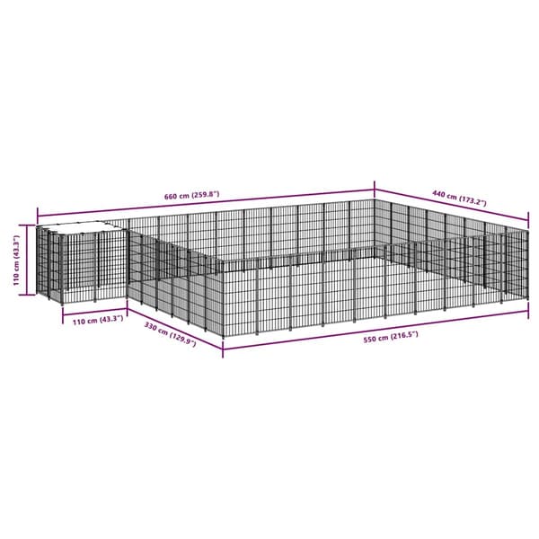 vidaXL Hundgård silver 25,41 m² stål