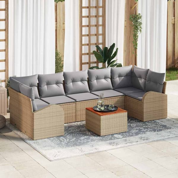 vidaXL Trädgårdsoffset 8 pcs Beige och Ljusgrå konstrotting