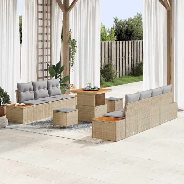 vidaXL Trädgårdsoffset 10 pcs Beige konstrotting