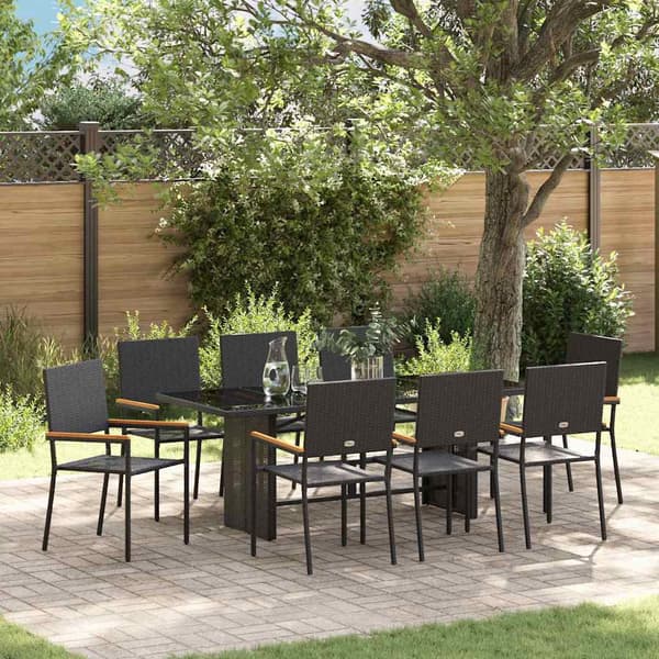 vidaXL Hage Spisegruppe 9 pcs Svart polyrotting