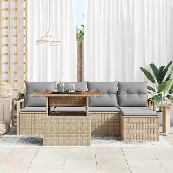 vidaXL Trädgårdsmöbelset med kudde 6 pcs Beige och Grå