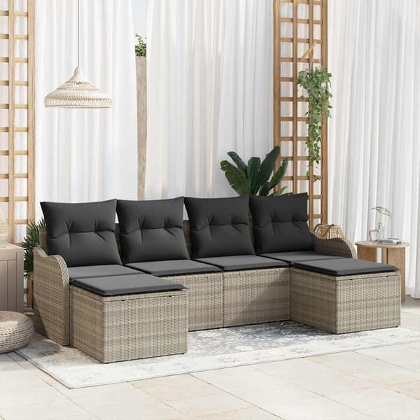 vidaXL Trädgårdsoffset med kudde 6 pcs Ljusgrå Poly rattan