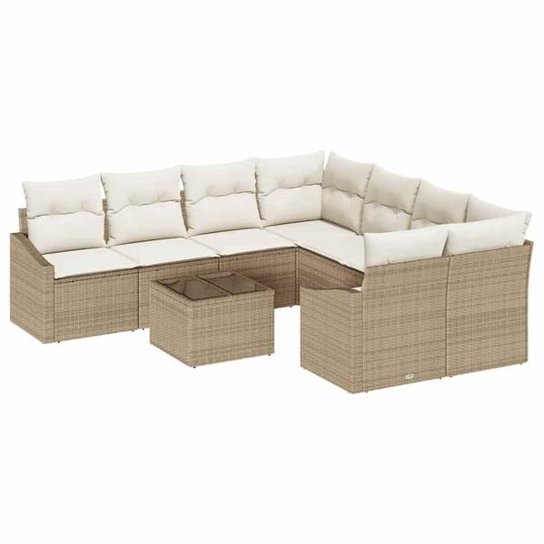 vidaXL Soffset med kudde 9 pcs Beige och gräddfärgad konstrotting